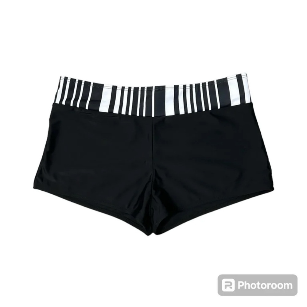 SHEIN Swim Shorts Black White Stripes Women’s Size Large NWOT